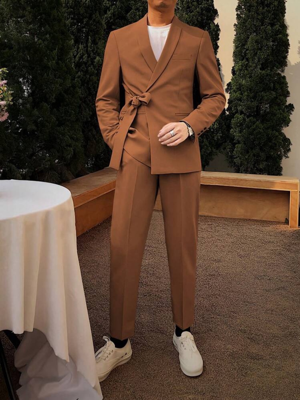 Manfinity Mode Men Solid Knot Front Blazer & Suit Pants XXL brown NWT